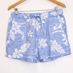 Tommy Bahama Linen Drawstring Blue Tropical Print Shorts, Size Small